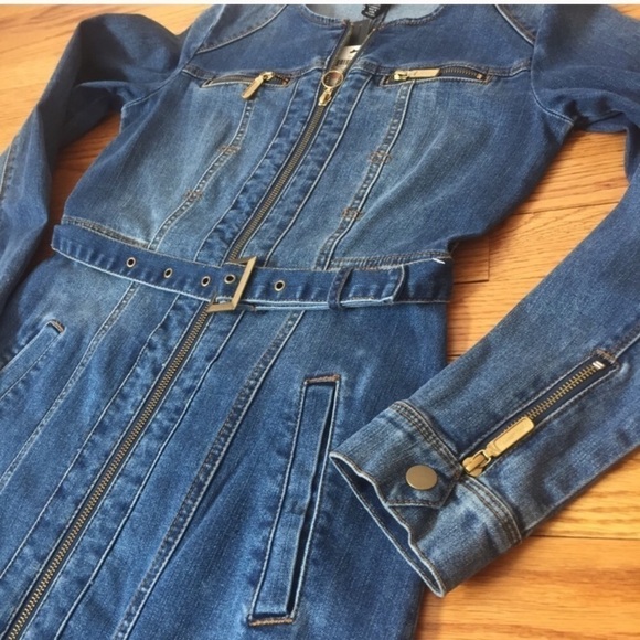 INC International Concepts Denim Blue Zip Up Belted Long Sleeve Shirt Dress - Picture 1 of 13